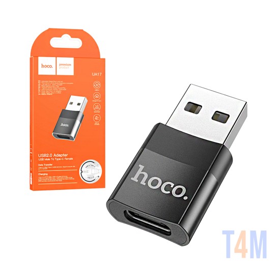 Adaptador Hoco UA17 OTG para USB Macho para Tipo-c Fêmea 2.0 Preto